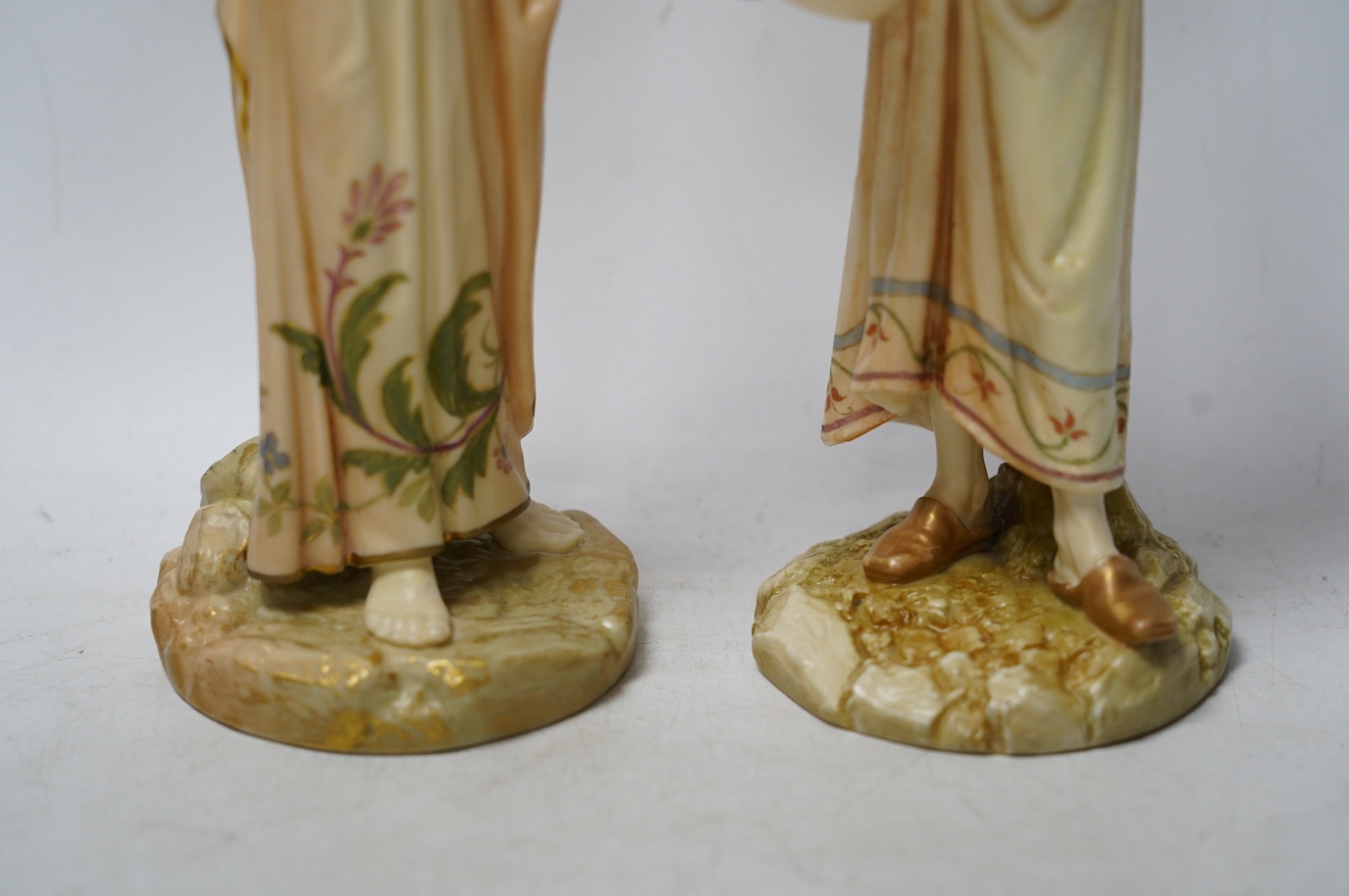 Two Worcester water carrier figures, 1250, largest 25cm high. Condition - good